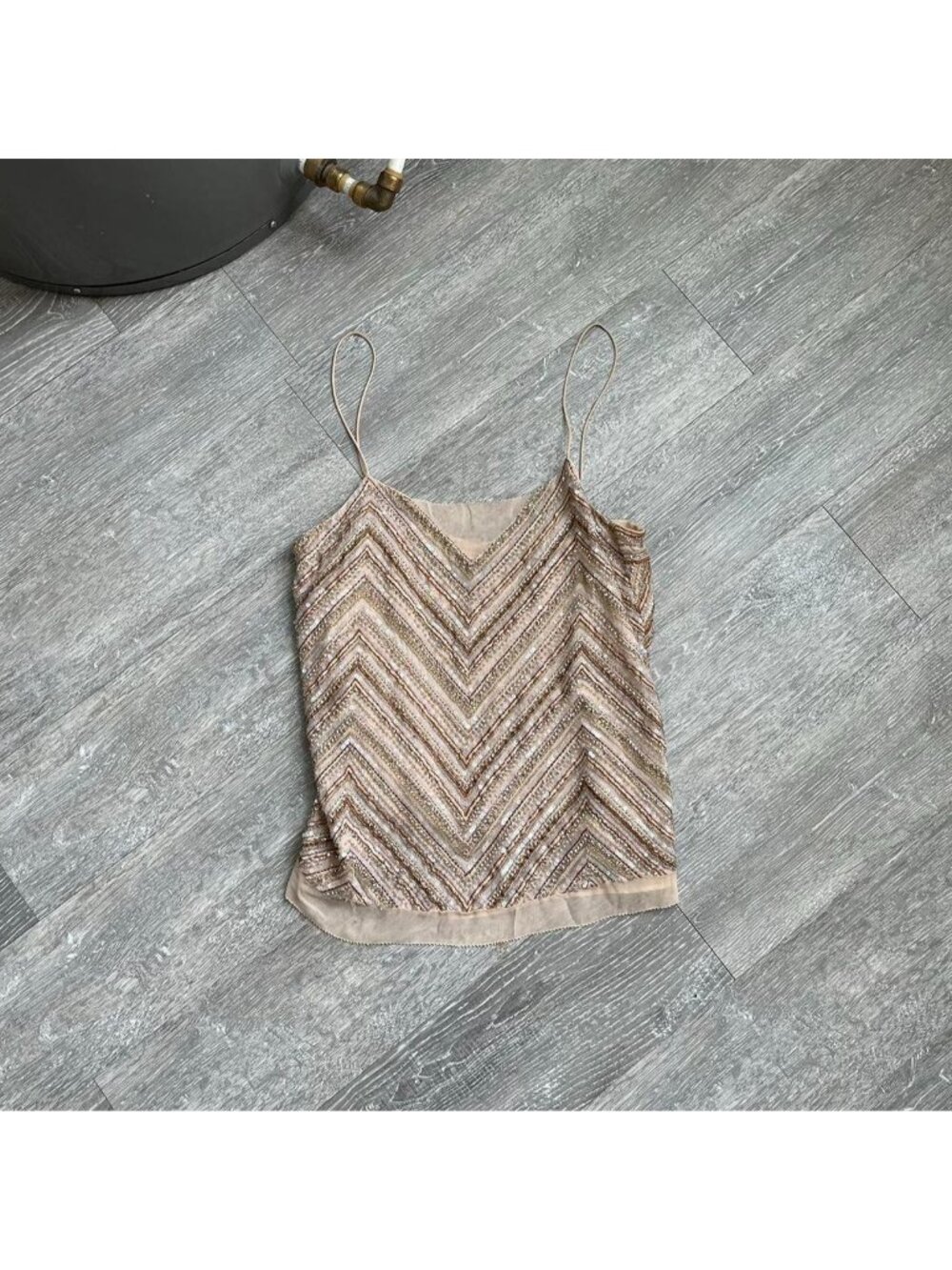 Beige / White / Gold “Massimo Dutti” Y2K Striped Sequins Tank Top / Camo / Shirt